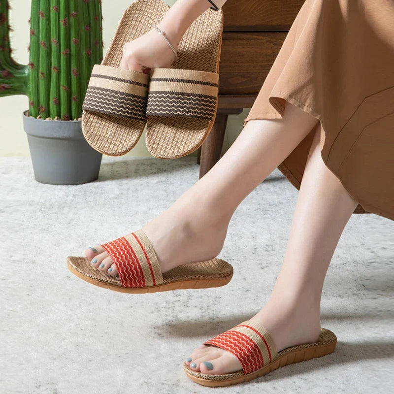 Women's Linen Indoor Slippers | Lightweight Non-Slip Flat Slides