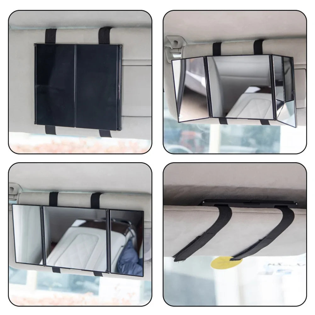 Black Portable 3-Way 360-Degree Folding Mirror Haircut Shaving Makeup