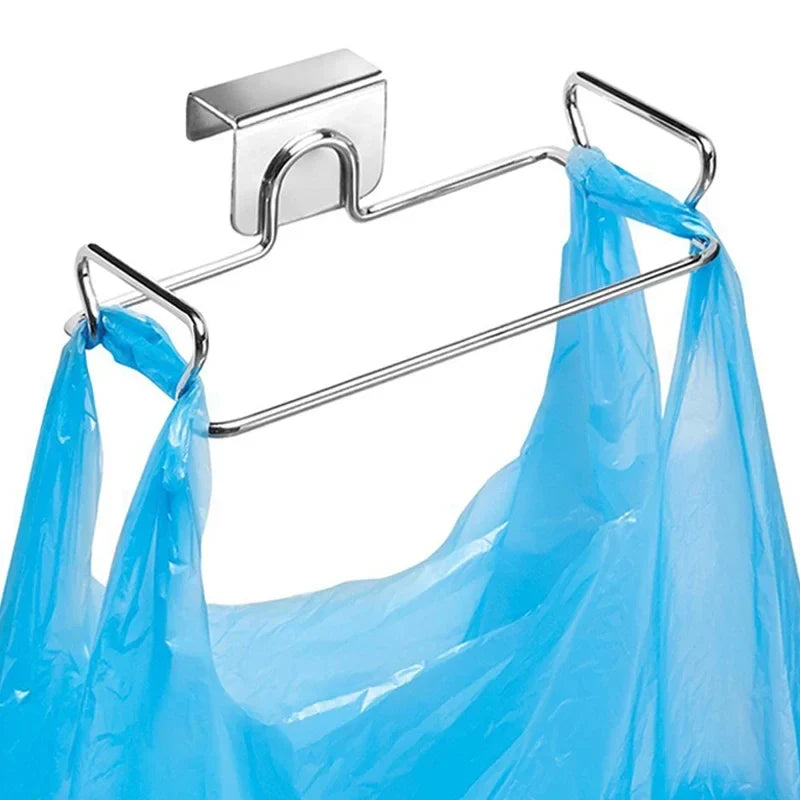 Stainless Steel Cabinet Door Trash Bag & Towel Organizer Rack