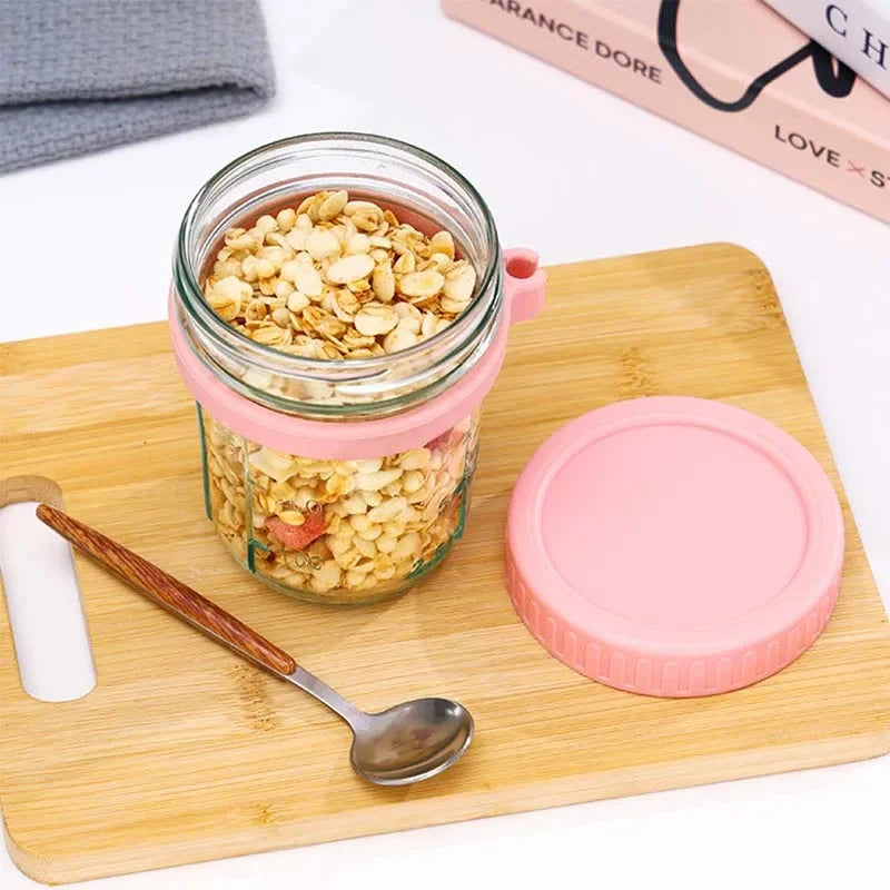 Overnight Oats Glass Container with Lid & Spoon – 300ml
