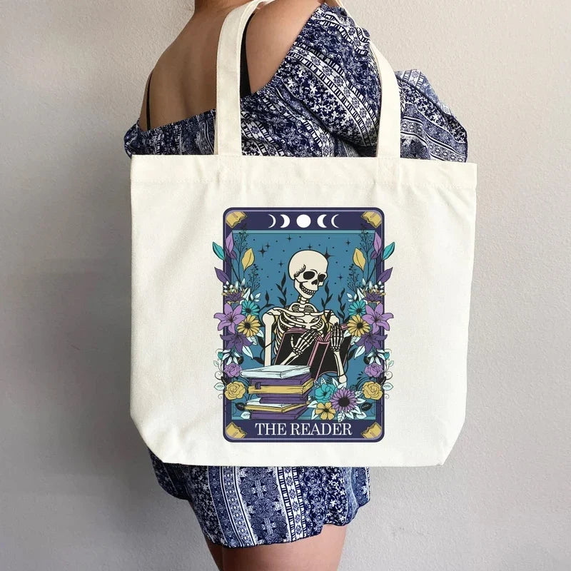 Reader Skull Large Canvas Tote Bag | Book Lover Gift