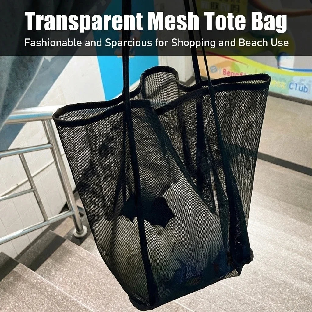 Transparent Mesh Shoulder Bag – Large Capacity Beach Tote