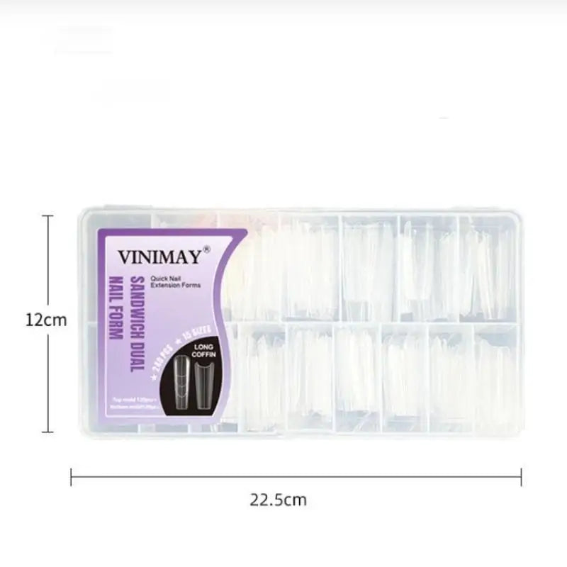 240 Pcs Dual Nail Forms – 15 Sizes Coffin Almond Square Molds