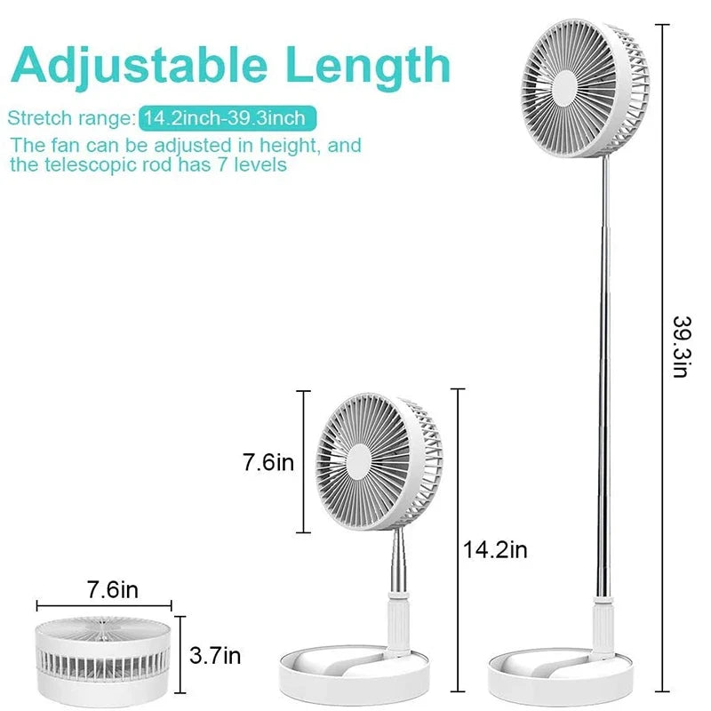 Portable Rechargeable USB Desk Fan – 4 Speeds, Foldable Design