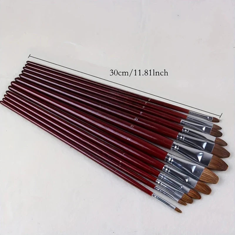 12-Piece Round Tip Paint Brush Set – Acrylic, Oil & Watercolor