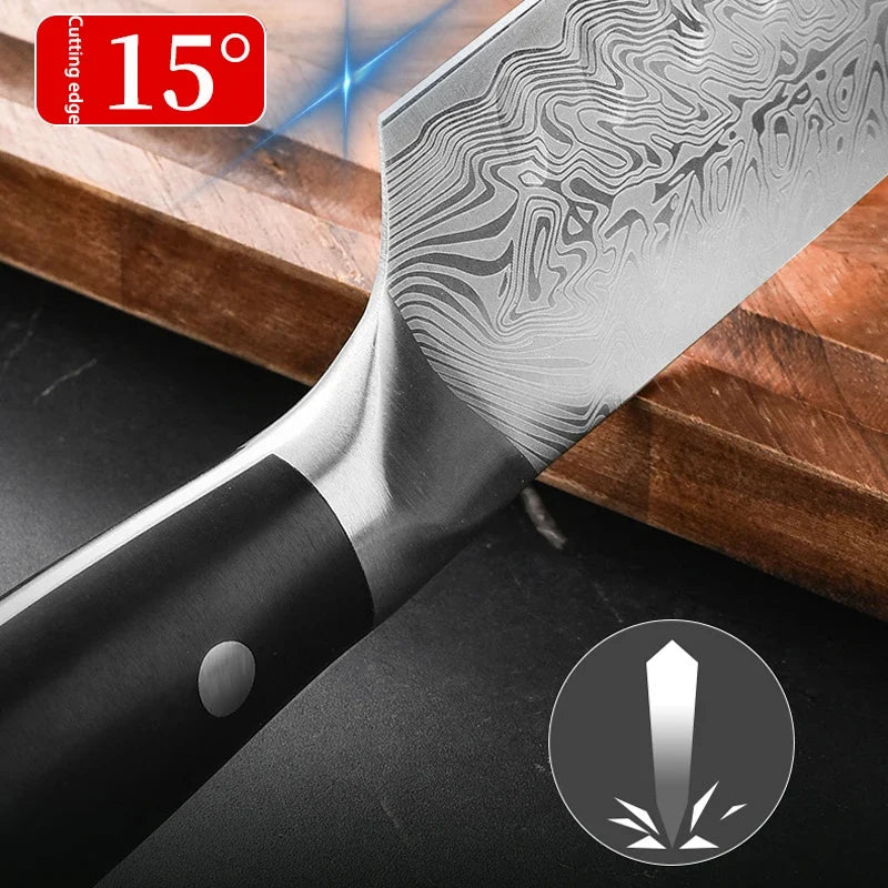 Damascus Steel Santoku Knife – Japanese Kitchen Cleaver