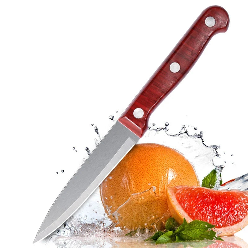 Stainless Steel Portable Fruit Knife – Wood-Look Handle | 19cm