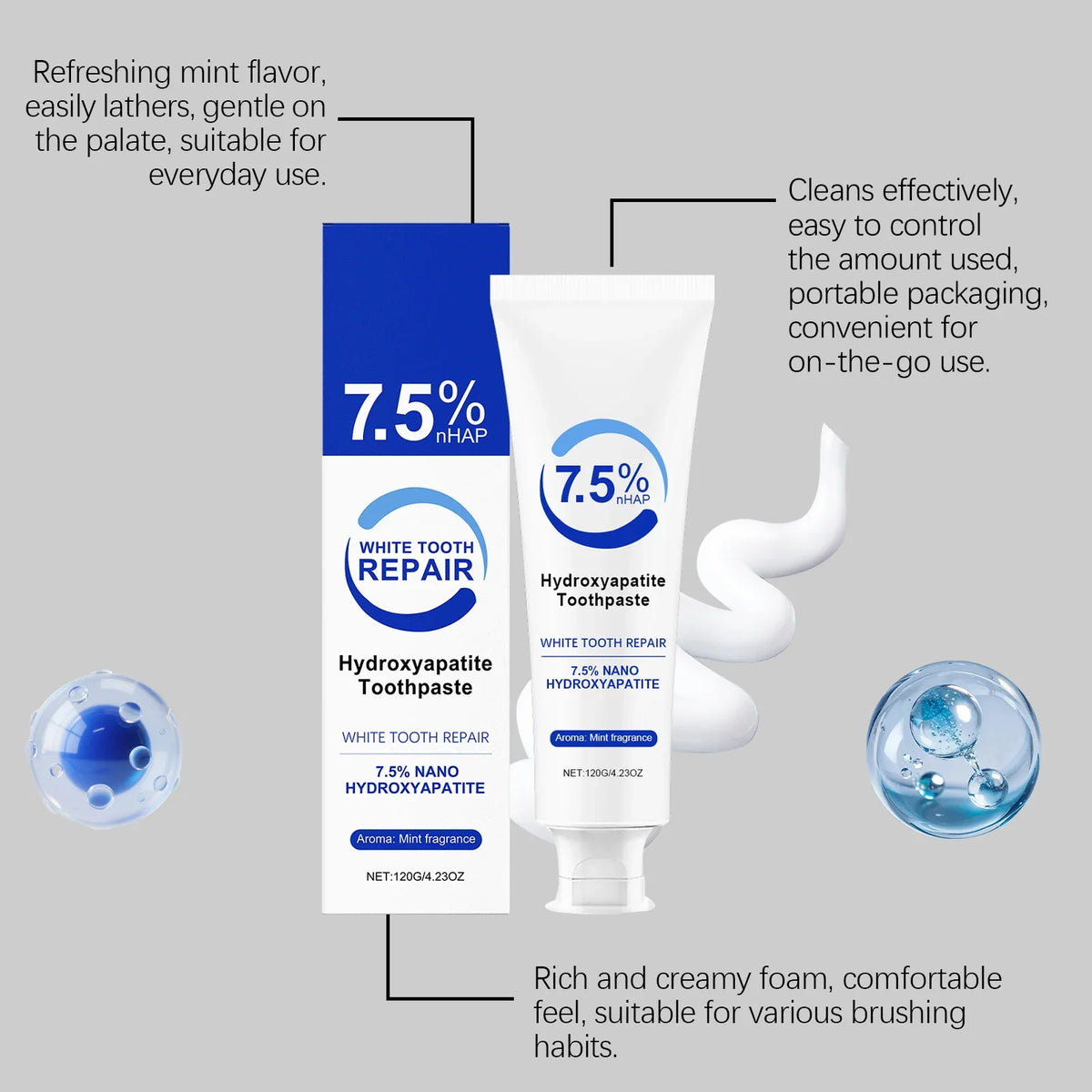 Peppermint Hydroxyapatite Toothpaste – Enamel & Gum Care 120g