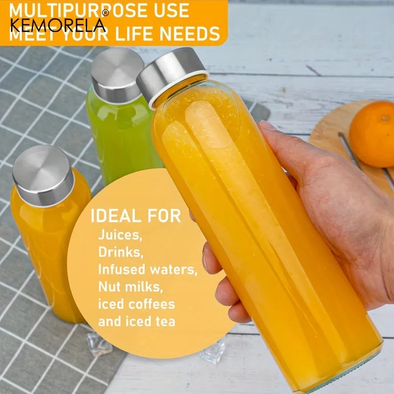 KEMORELA 530ml Clear Glass Bottles with Stainless Steel Lids 3/4/6pk