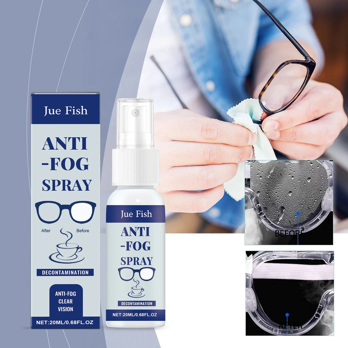 Jue Fish Anti-Fog Spray for Glasses – Clear Vision Defogger