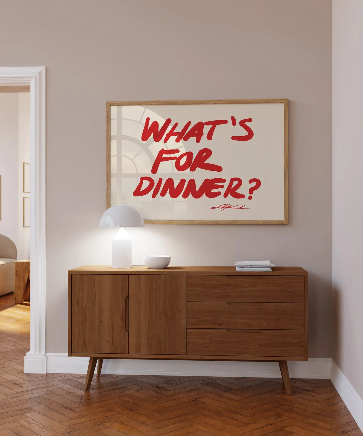 "What's for Dinner?" Whimsical Red Canvas Wall Art Print