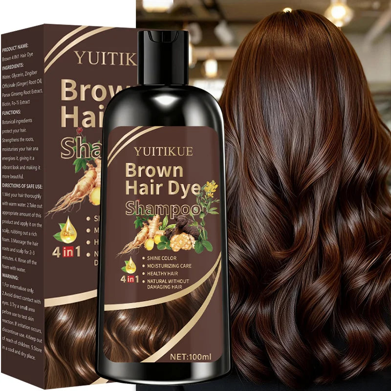 YUITIKUE Brown Hair Color Shampoo 100ml – 4-in-1 Plant Formula