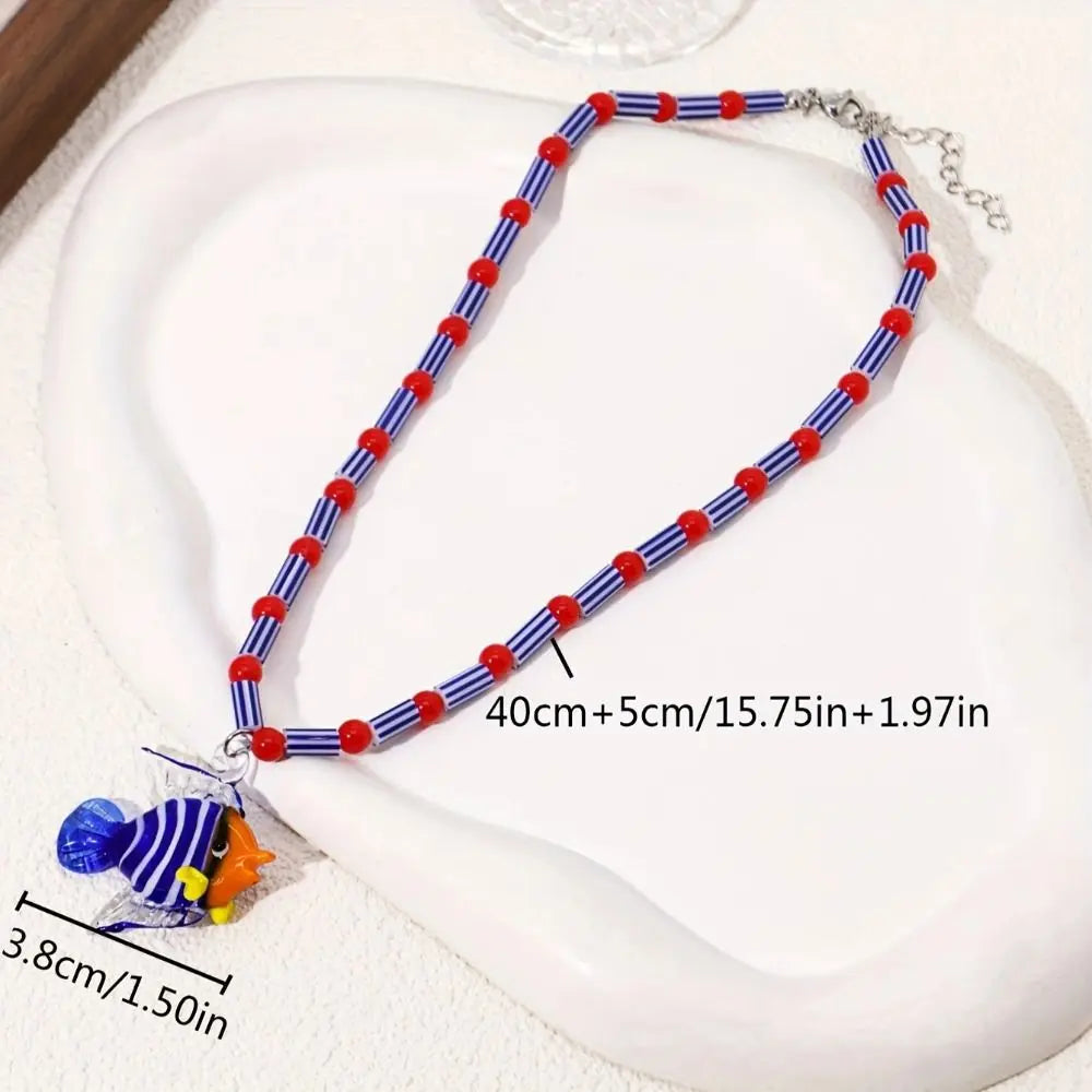 Colorful Glass Beaded Seahorse Fish Pendant Necklace