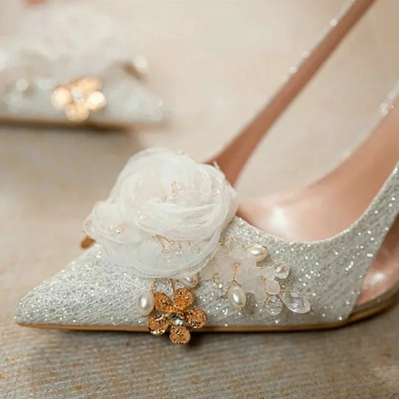 Women's Luxury Floral Wedding Heels – Pointed Toe Sandals