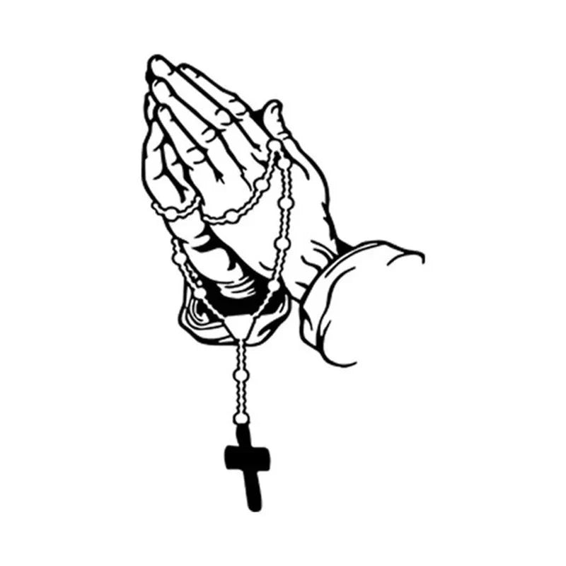 Praying Hands Rosary Car Sticker – Waterproof Religious Decal