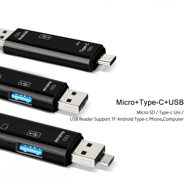 5-in-1 USB OTG Card Reader – Type-C, Micro USB, SD & TF