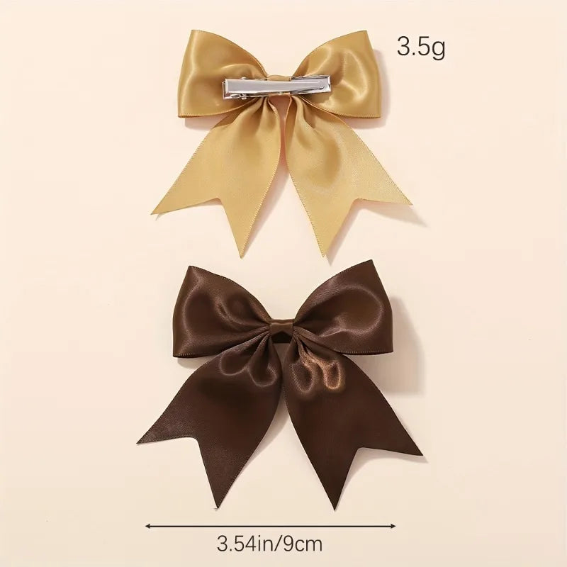 Bohemian Solid Satin Bow Hair Clips Fashionable Accessories Women