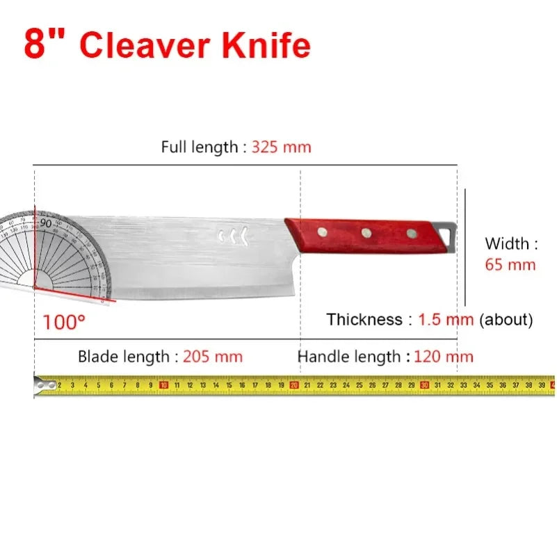 InLeung Stainless Steel Butcher Cleaver – Wooden Handle Chef Knife