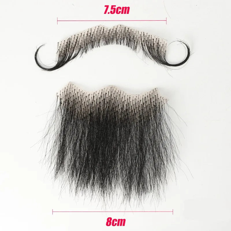 Black Human Hair Fake Beard & Mustache – Lace Invisible Cosplay