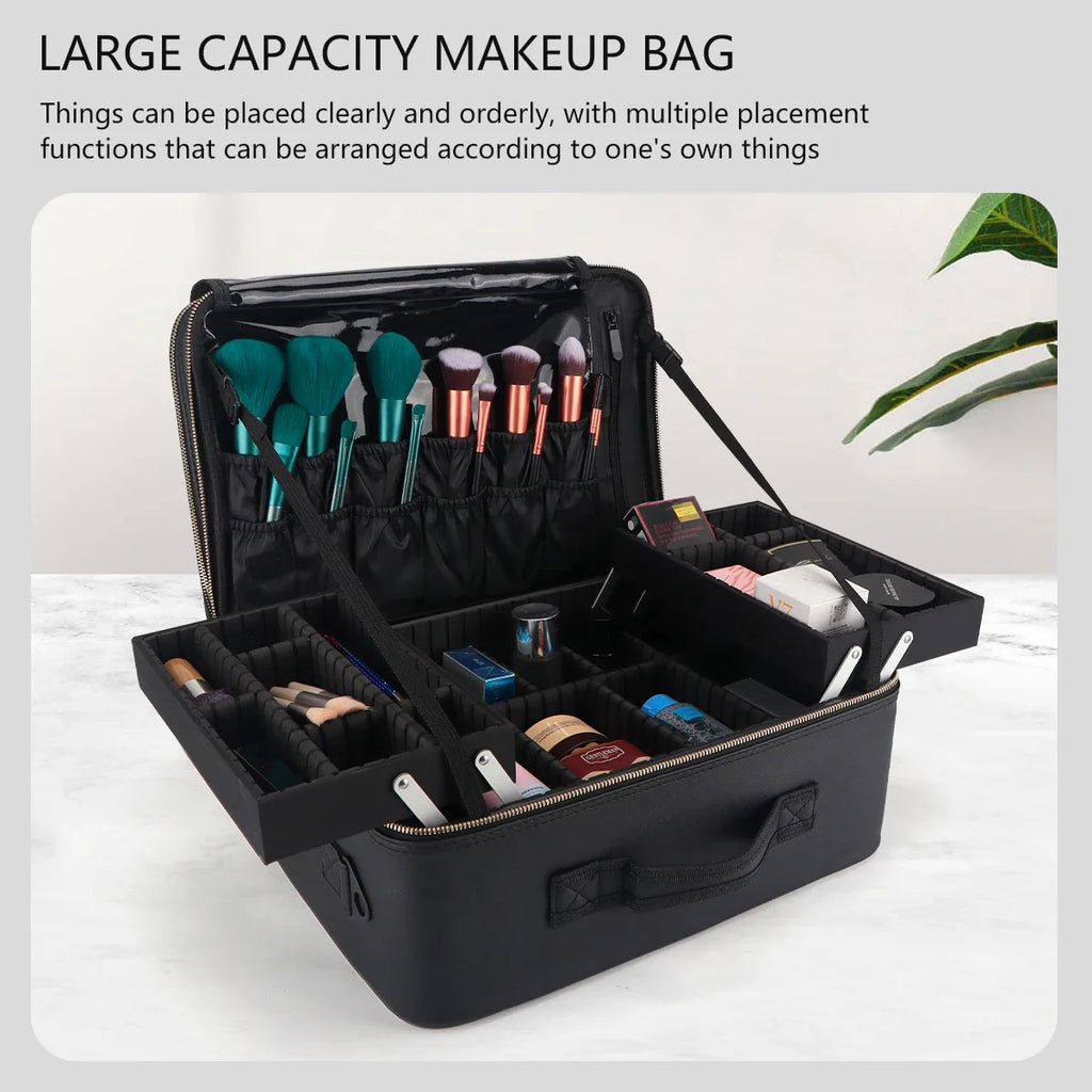 PU Leather Makeup Organizer Bag with Strap | Travel Brush Case