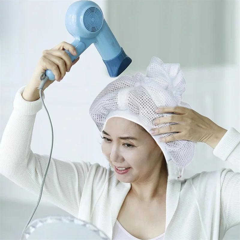 Drawstring Net Plopping Cap | Curly Hair Drying Bonnet