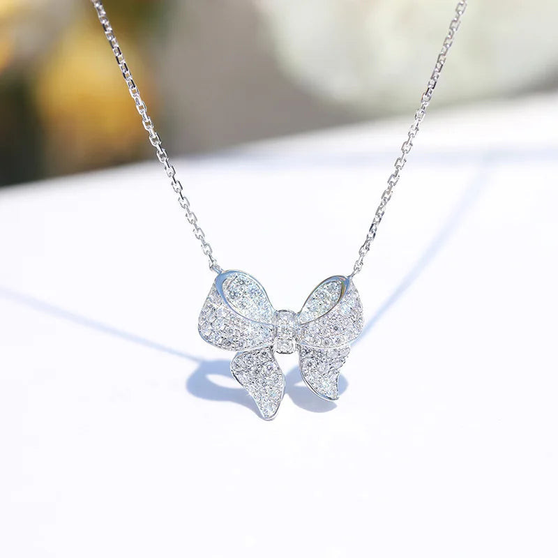 Huitan Dainty Bow Pendant Necklace | Cubic Zirconia Women