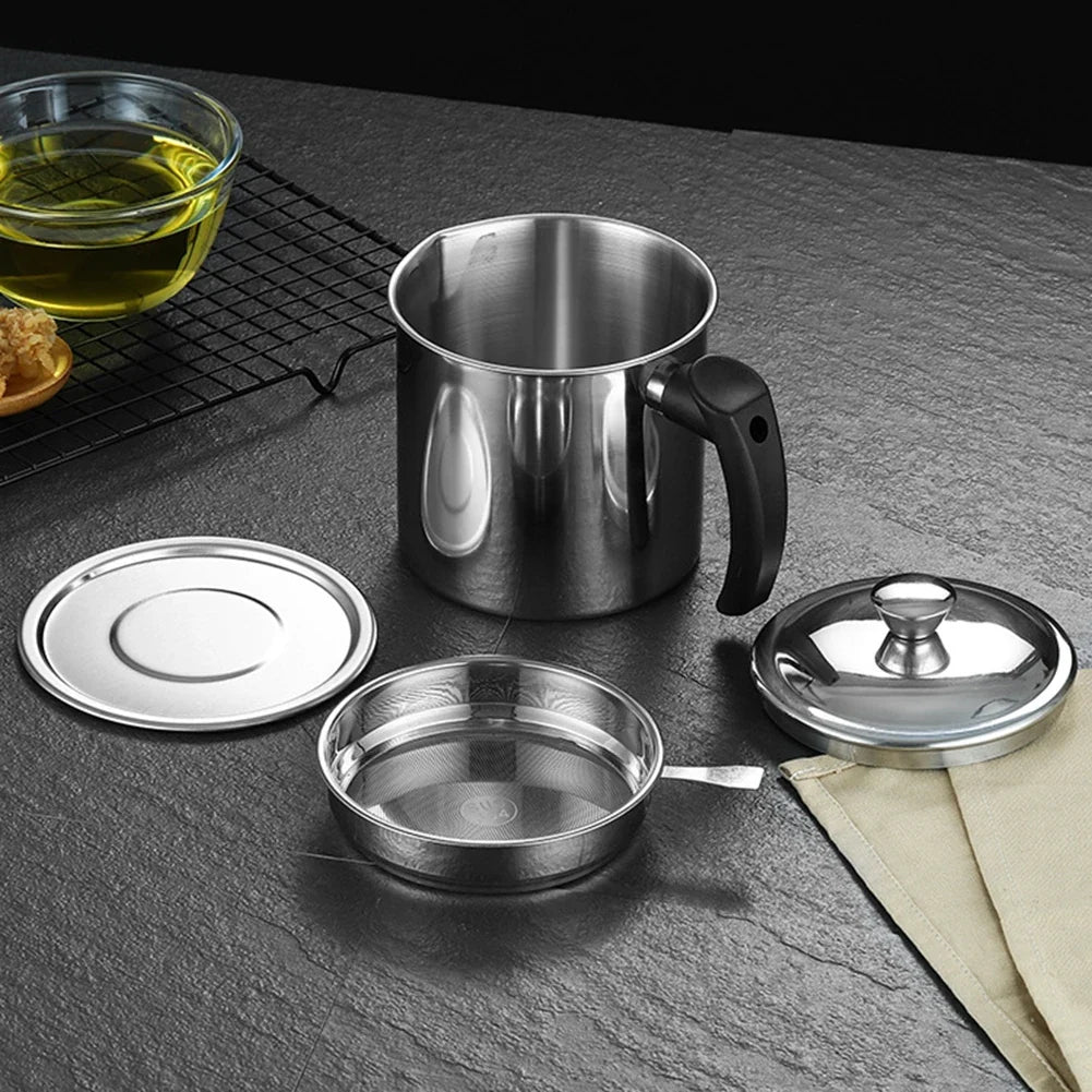 304 Stainless Steel Oil Filter Pot with Fine Mesh Strainer