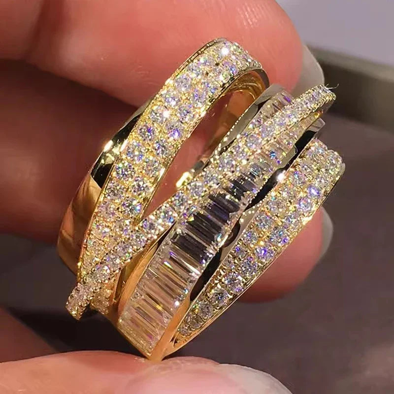 Huitan Gold CZ Pave Ring – Cubic Zirconia Engagement Jewelry