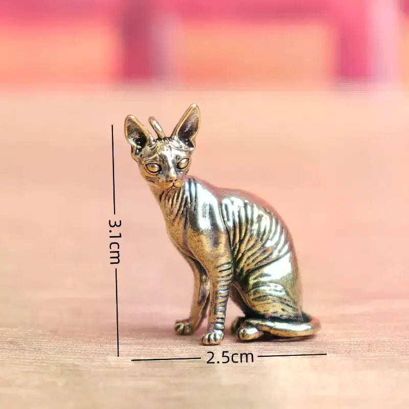 Solid Brass Hairless Cat Statue | Vintage Desktop Figurine