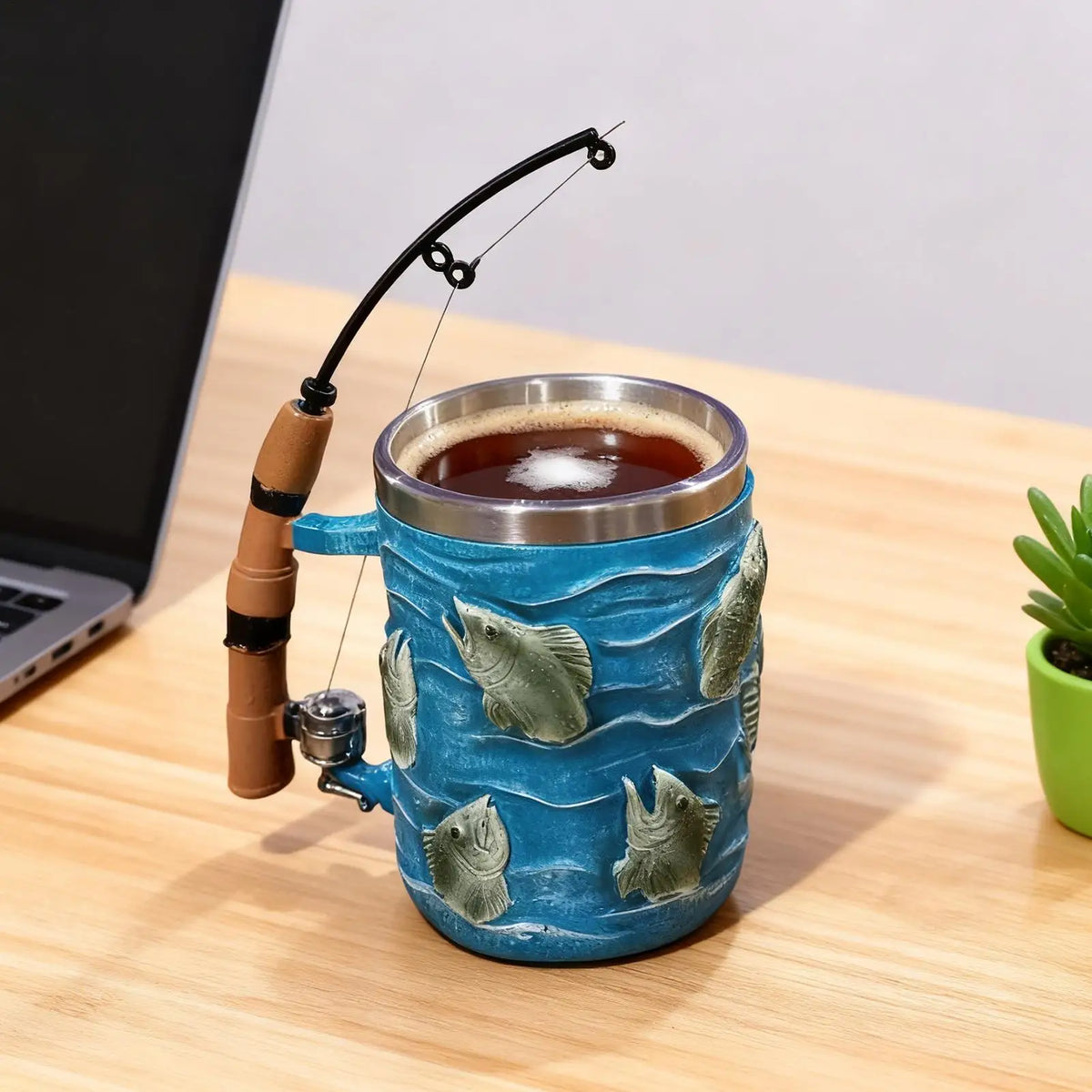 Coffee Mug Resin Cold Beverage Water Cup Fishing Theme Decor