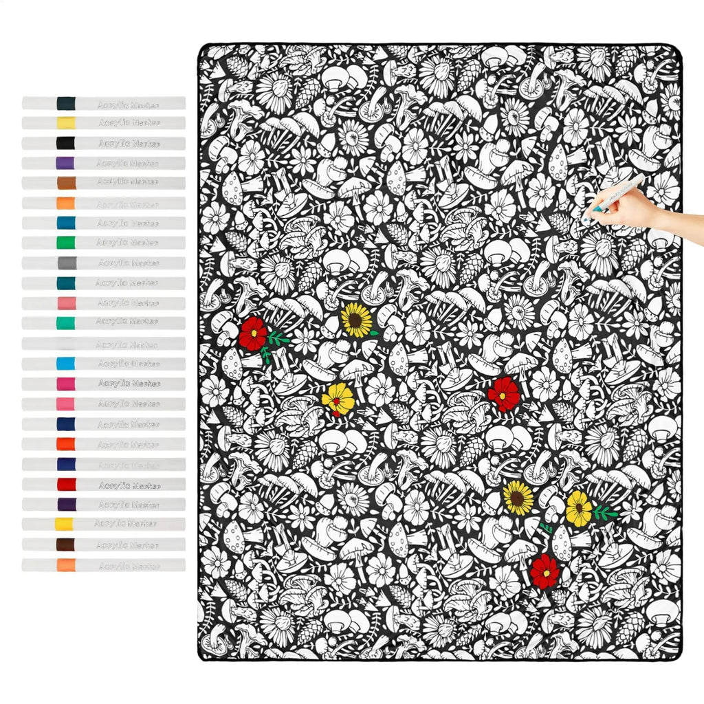 Coloring Blanket 150x115cm Washable Mat with 24 Markers