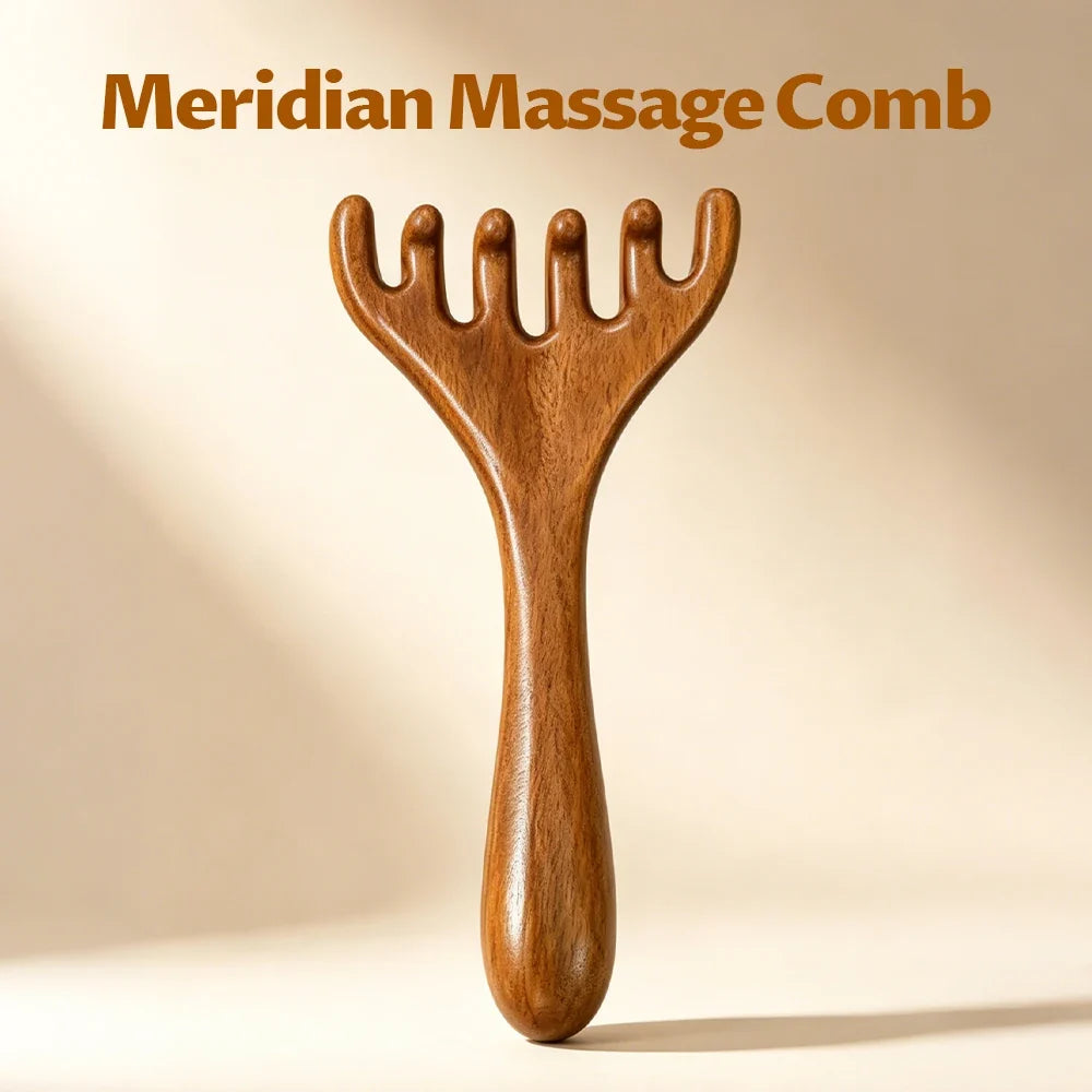 Sandalwood Five-Claw Scalp Massager & Gua Sha Comb