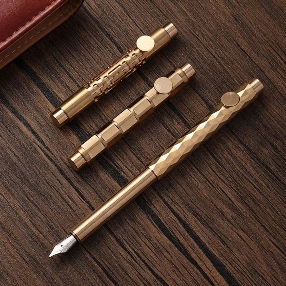 Retro Brass Fountain Pen – Mini Pocket Scalable Writing Pen