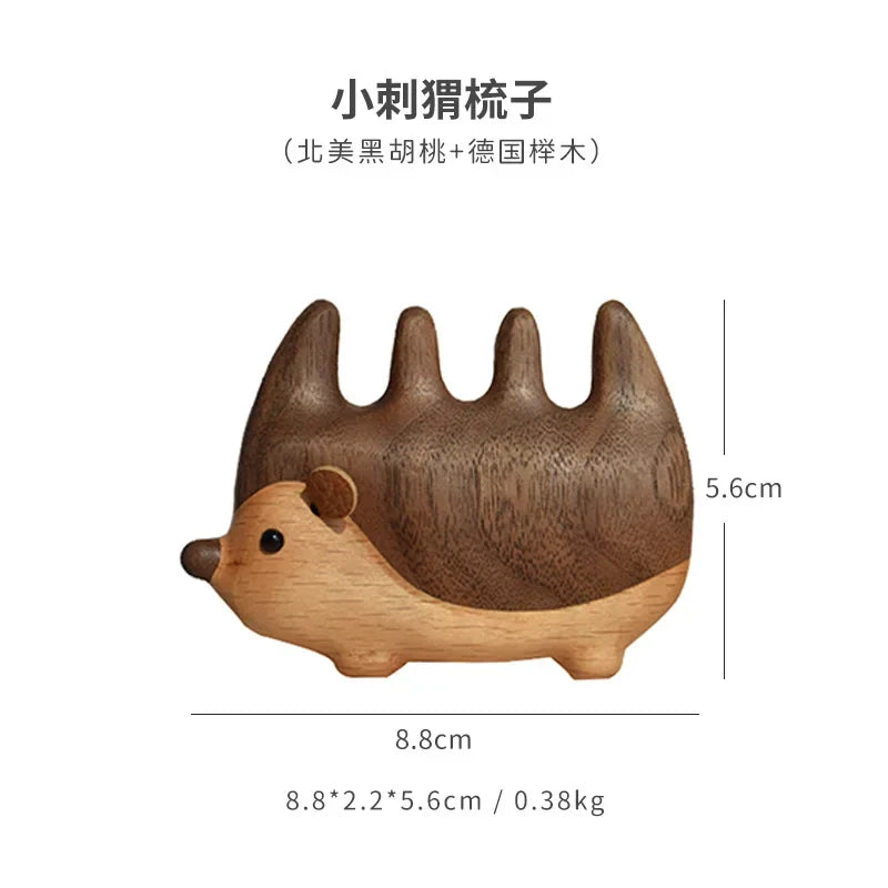 Cartoon Hedgehog Black Walnut Wood Scalp Massage Comb