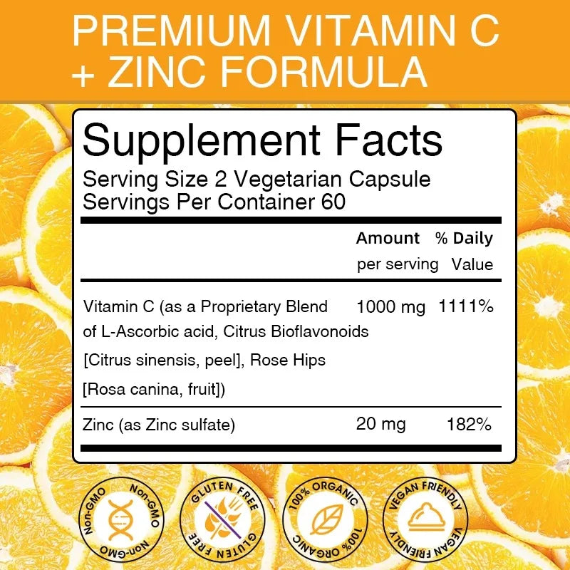VitaKit Vitamin C 1000mg + Zinc 20mg – 120 Vegan Capsules