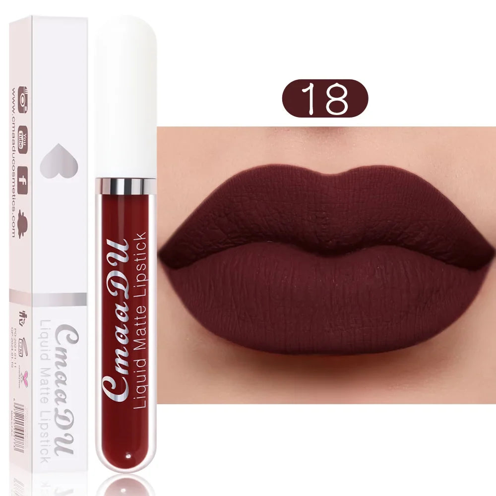 CMAADU 18-Shade Matte Waterproof Long-Lasting Lip Gloss