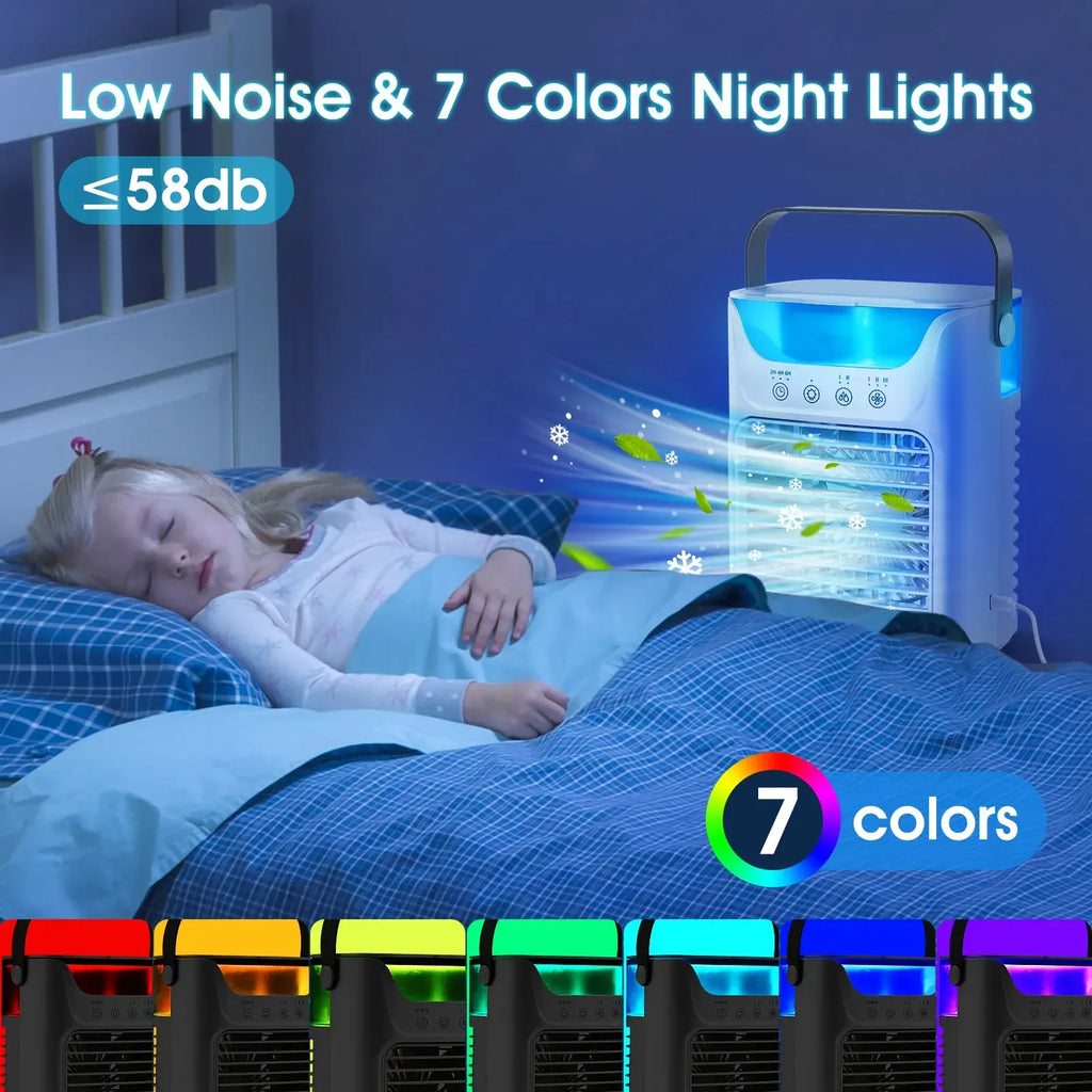 Portable Desktop Air Cooler Fan – 600ml Tank, RGB, Timer