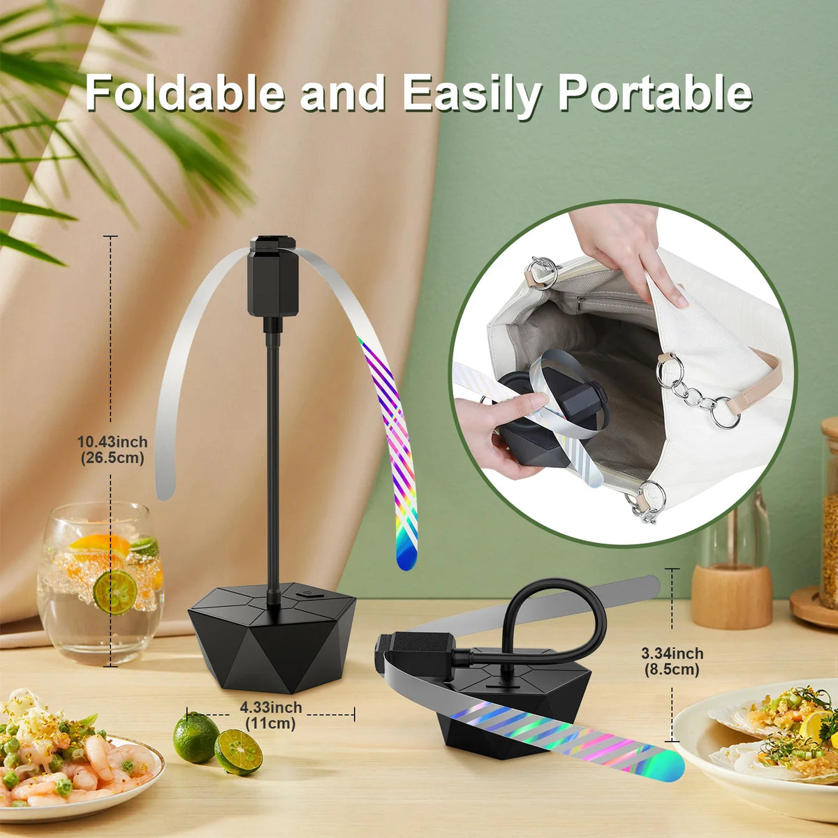 Soundless Fly Repellent Fan – Soft Blades, Hook, BBQ & Picnic
