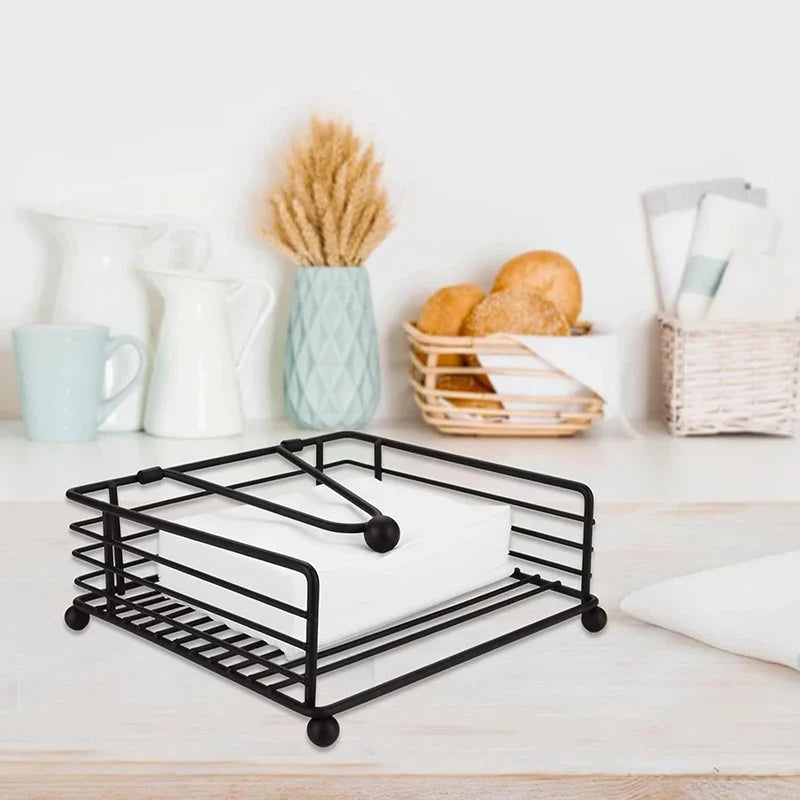 Rustic Metal Napkin Holder Square Paper Organizer Kitchen Home