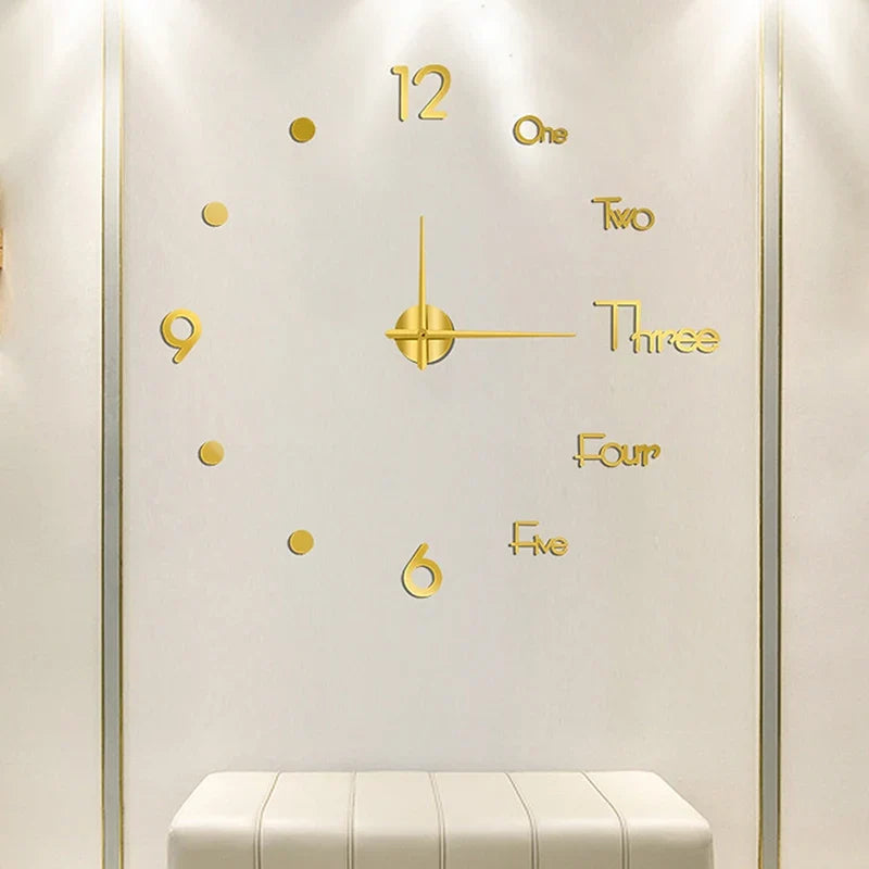 3D DIY Mirror Wall Clock – Silent Quartz Acrylic Home Decor