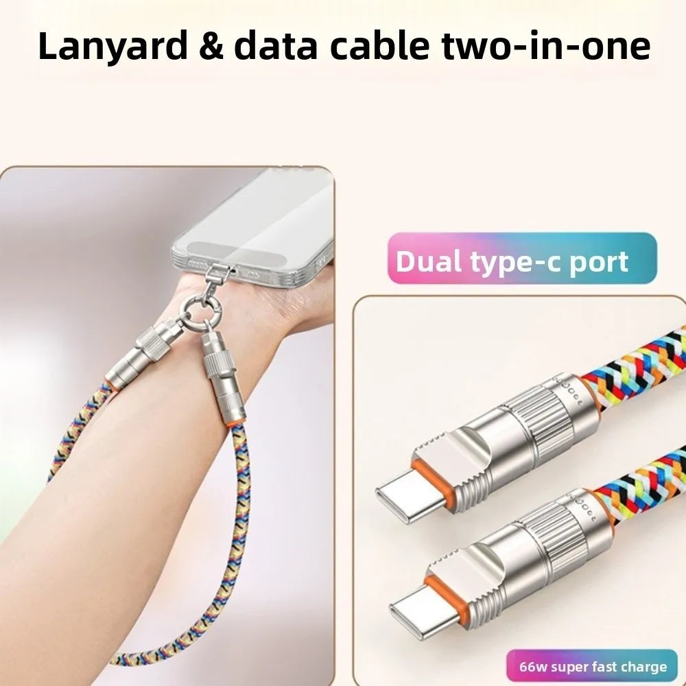 2-in-1 Type-C Phone Lanyard – PD 66W Fast Charging Braided Strap