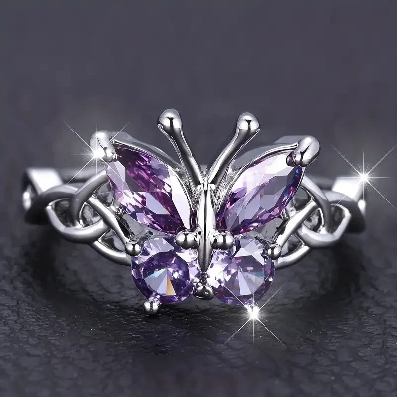Huitan Butterfly Ring – Purple Cubic Zirconia Cocktail Ring