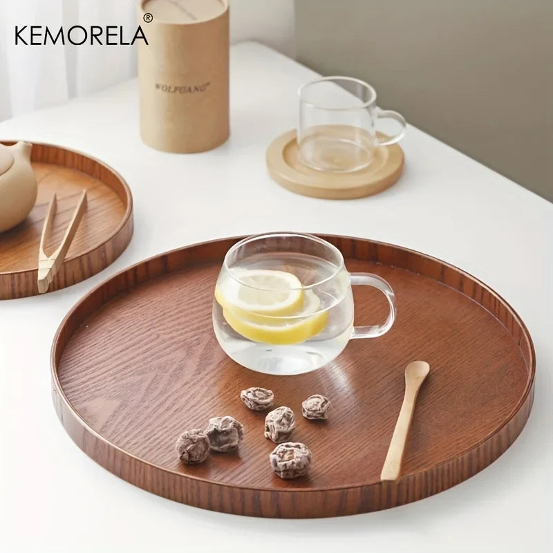 Round Acacia Wood Serving Tray – Farmhouse Candle Holder, 4 Sizes