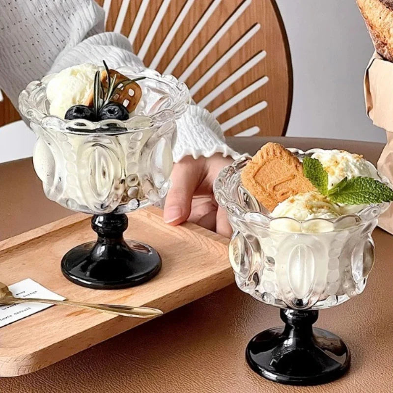 2026 Nordic Relief Cup Glass Ice Cream Dessert Yogurt Pudding Home