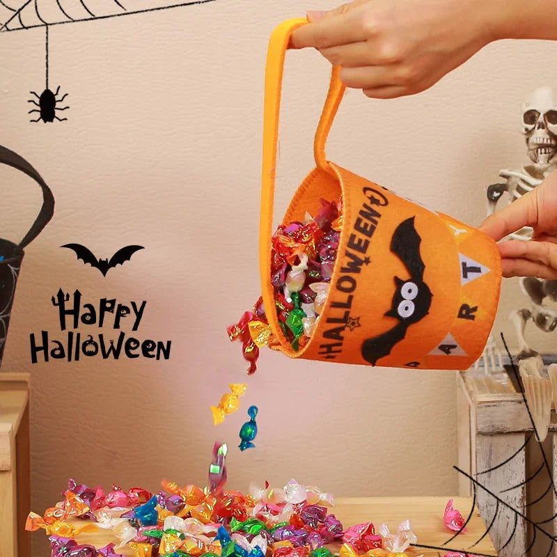 Halloween Theme Candy Bucket Bag Portable Basket Kids Trick Supports
