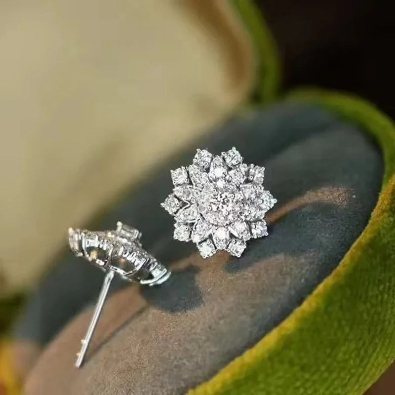 Huitan Flower CZ Stud Earrings – Dazzling Crystal Women's Studs