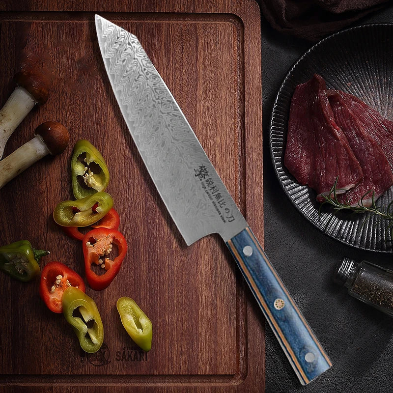 Damascus Steel Chef's Knife – Japanese-Style Wooden Handle