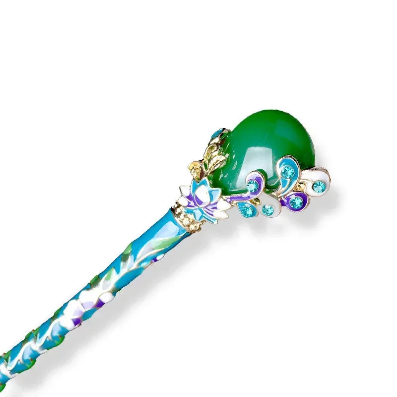 Retro Imitation Jade Hair Stick – Vintage Alloy Hairpin for Women