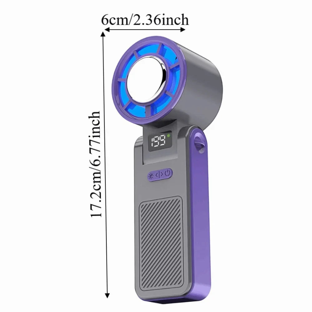 Portable Handheld Mini Fan – 199 Speeds, LED Display, 3600mAh