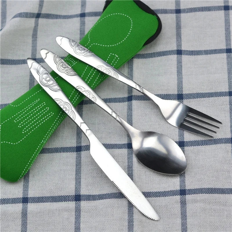 Stainless Steel Travel Cutlery Set with Zipper Pouch – 3 Pc